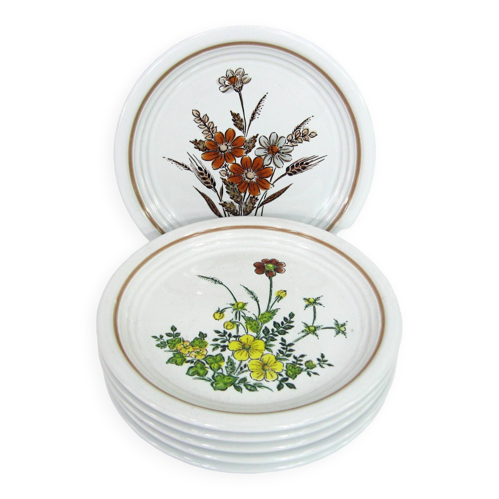 6 small white stoneware dessert plates - floral decoration - Country Charm Collection