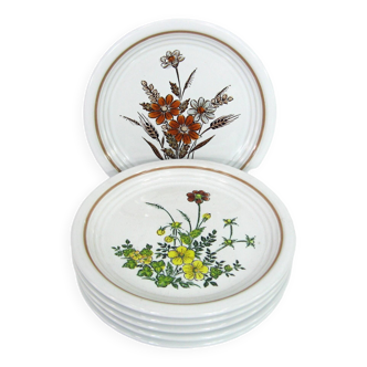 6 small white stoneware dessert plates - floral decoration - Country Charm Collection