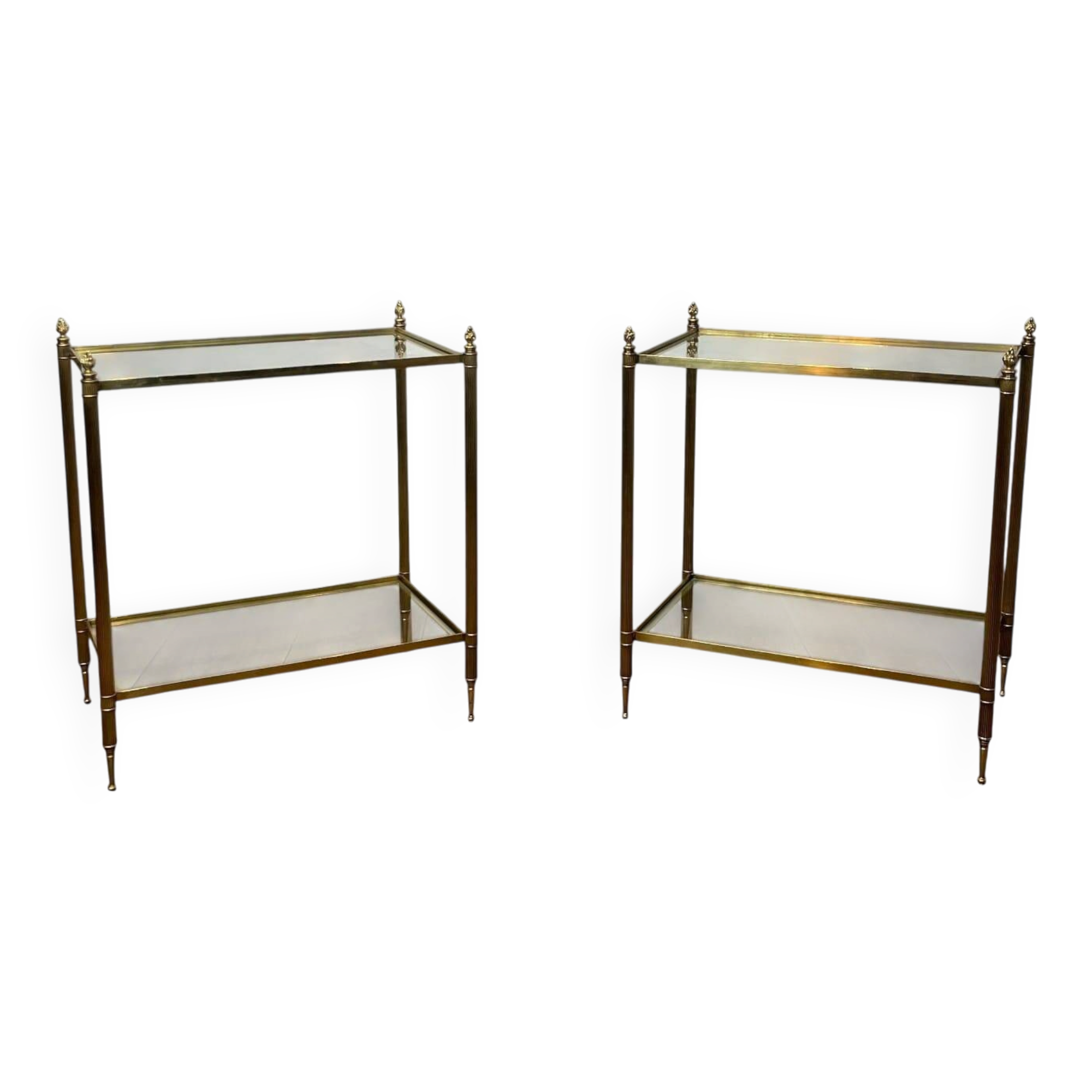 Pair of Side Tables with Two Brass and Glass Tops. Made in France.