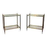 Pair of Side Tables with Two Brass and Glass Tops. Made in France.
