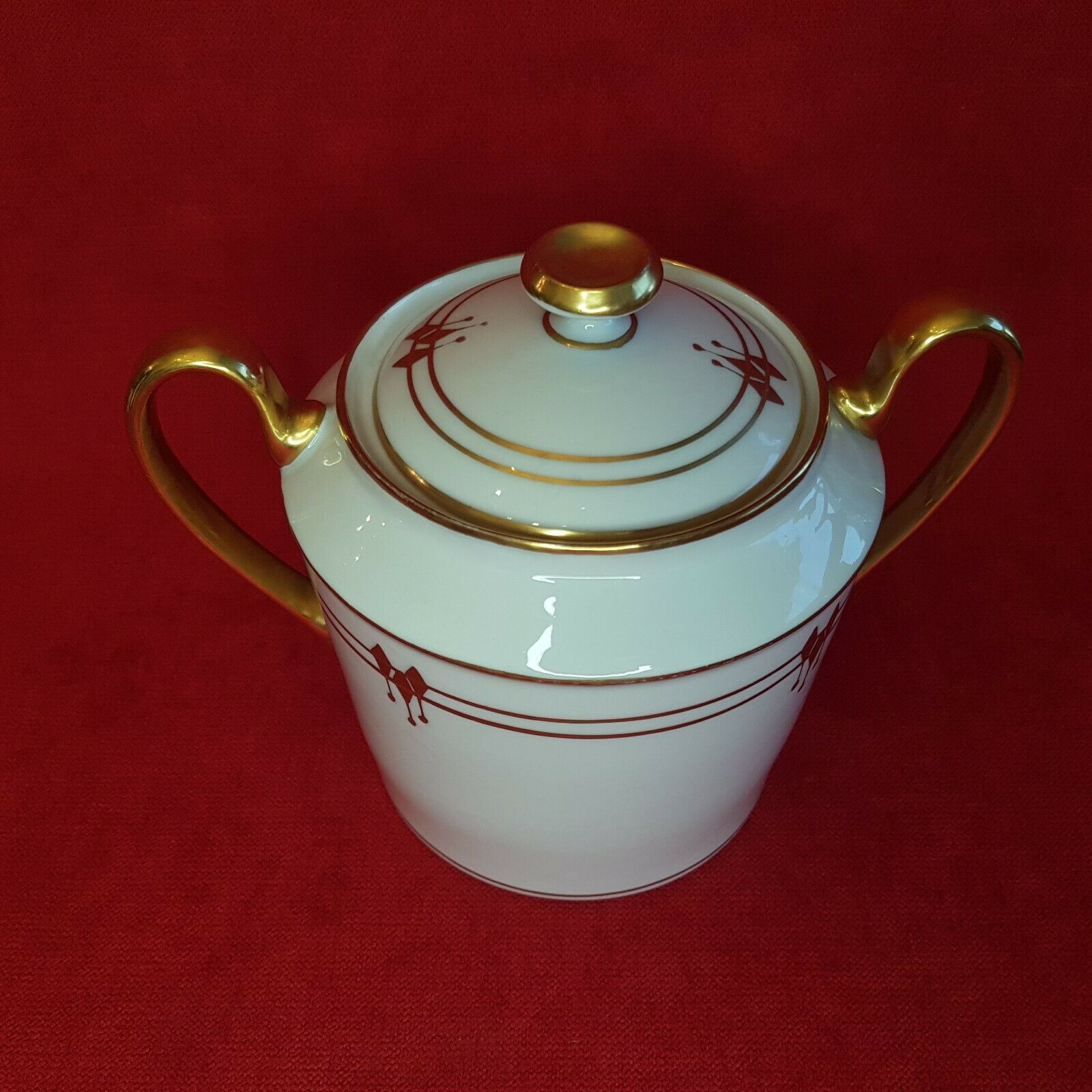 Paillet Limoges - large porcelain sugar pot art deco gilded décor