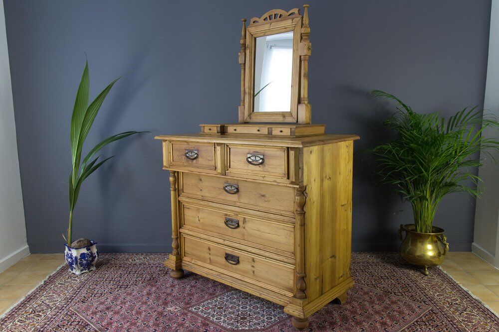 Art nouveau style baltic pine chest of drawers with mirror