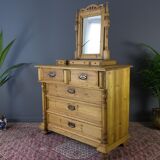 Art nouveau style baltic pine chest of drawers with mirror