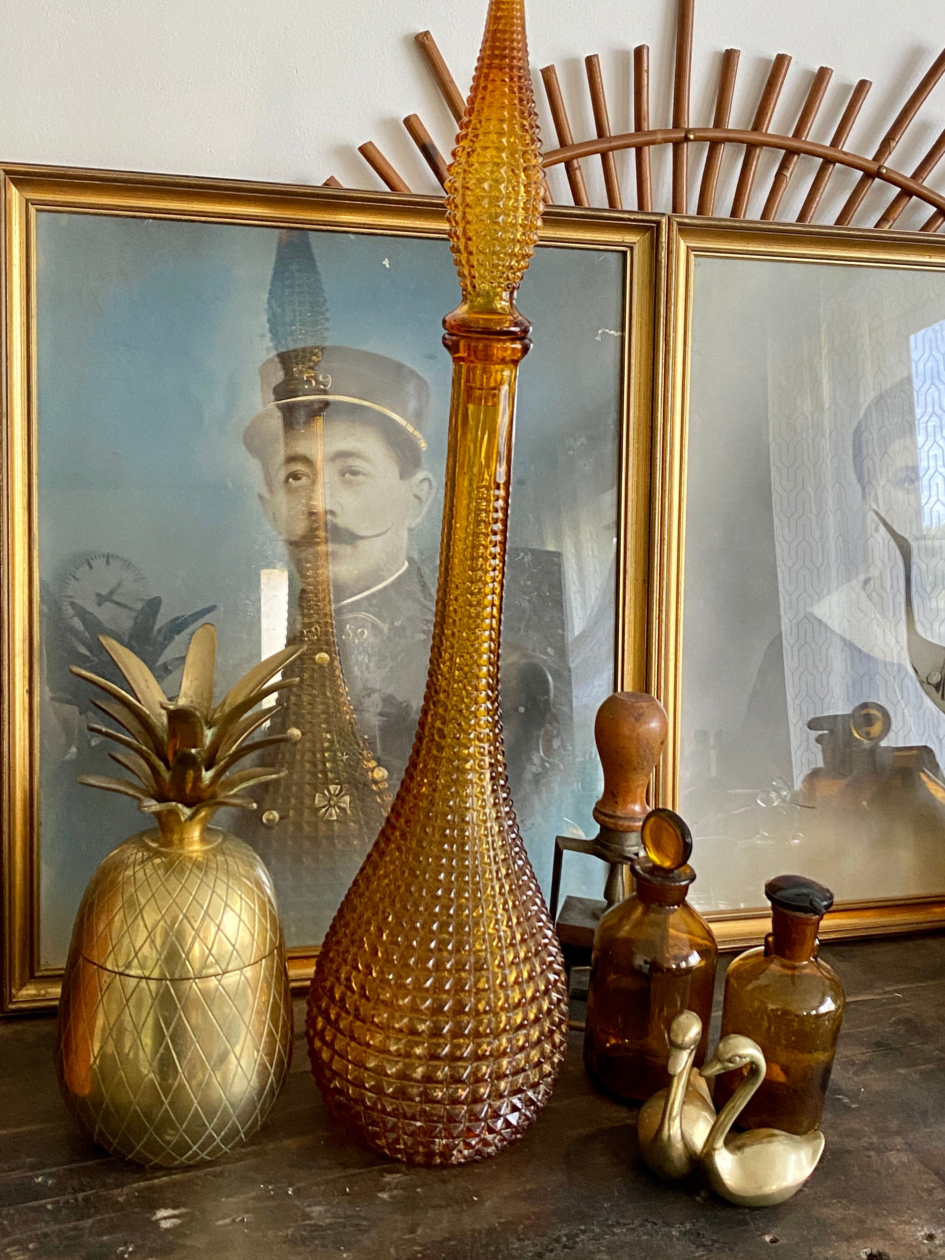 Vintage amber textured glass decanter