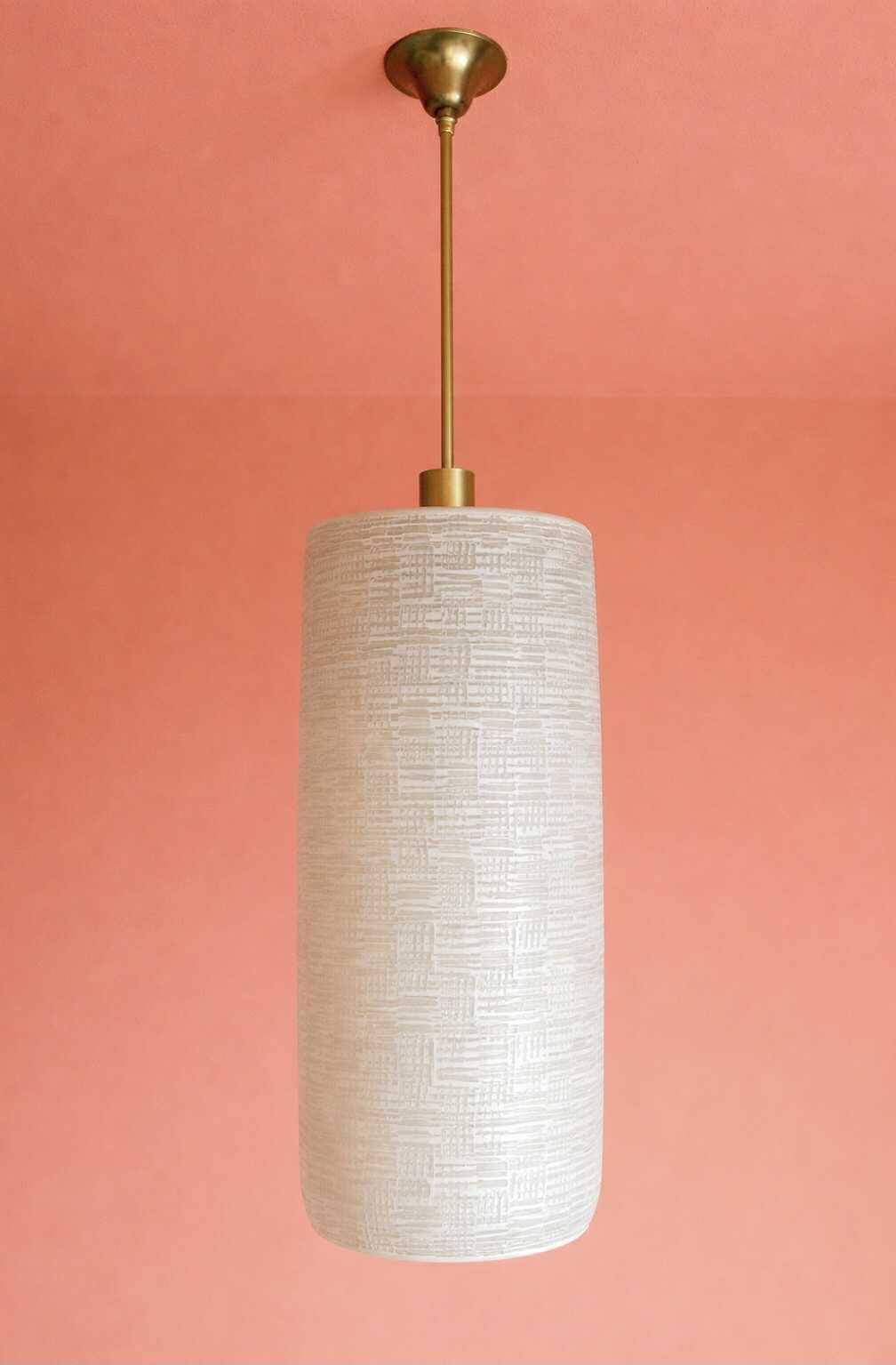 Vintage 1950 glass cylinder pendant light