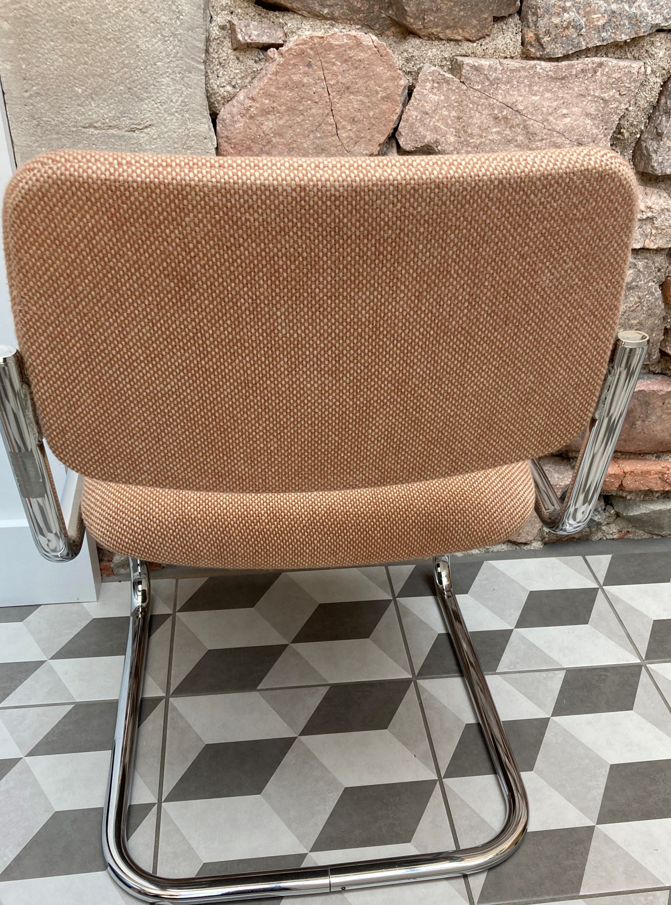 Office chair sled chrome and tweed