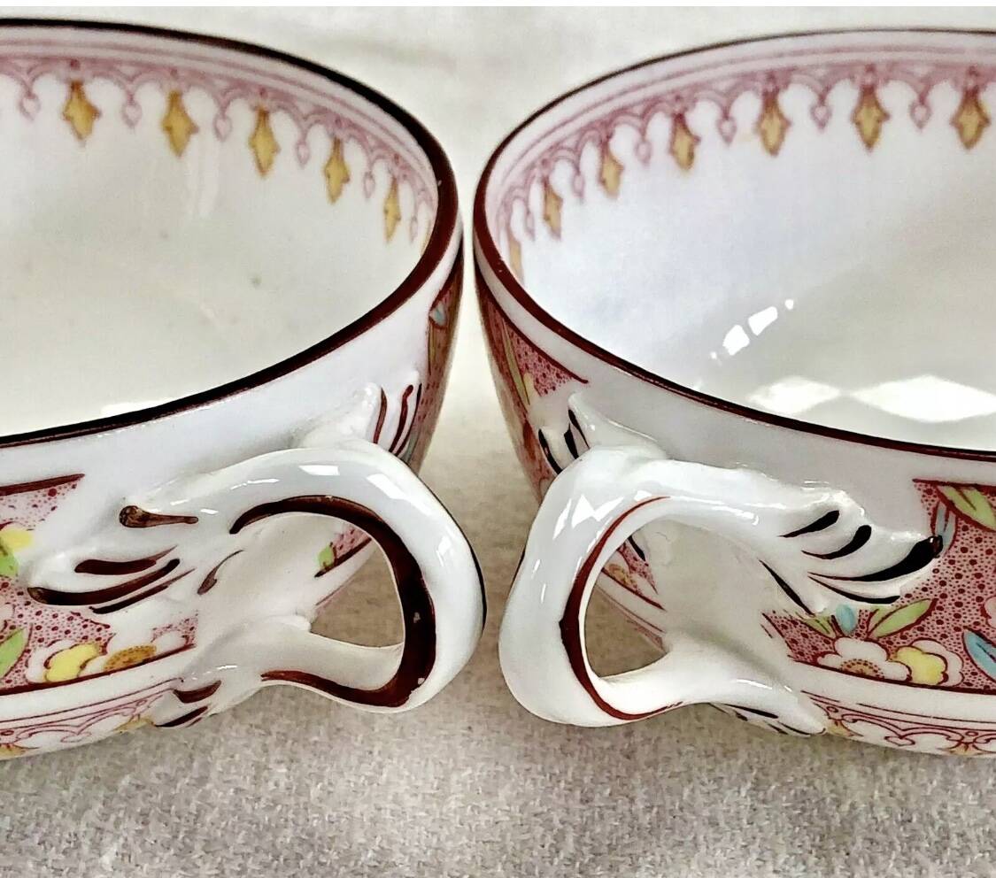 2 old Sarreguemines Minton porcelain tea cups + saucers