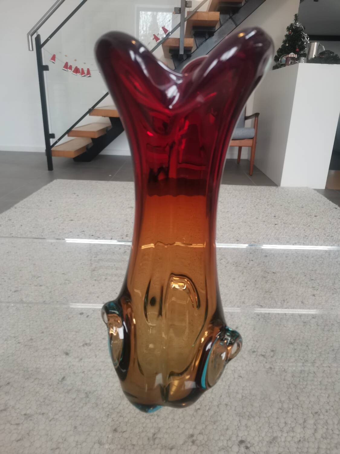 Vintage Murano Style Sommerso Glass Vase – Hand Blown Italian Art Glas