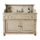 Antique wooden bathroom cabinet with painted finish and white marble.