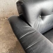 Vintage 1970s Italian Armchair by Poltrona Munari — Black Leather with Pine Wood Frame