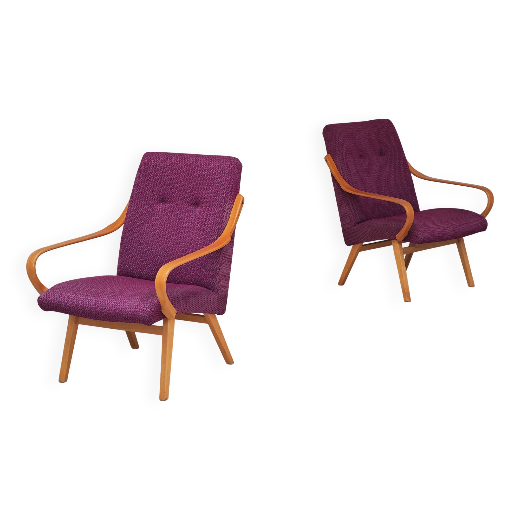 Pair of 6953 purple armchairs by Jaroslav Smidek for TON (Thonet)