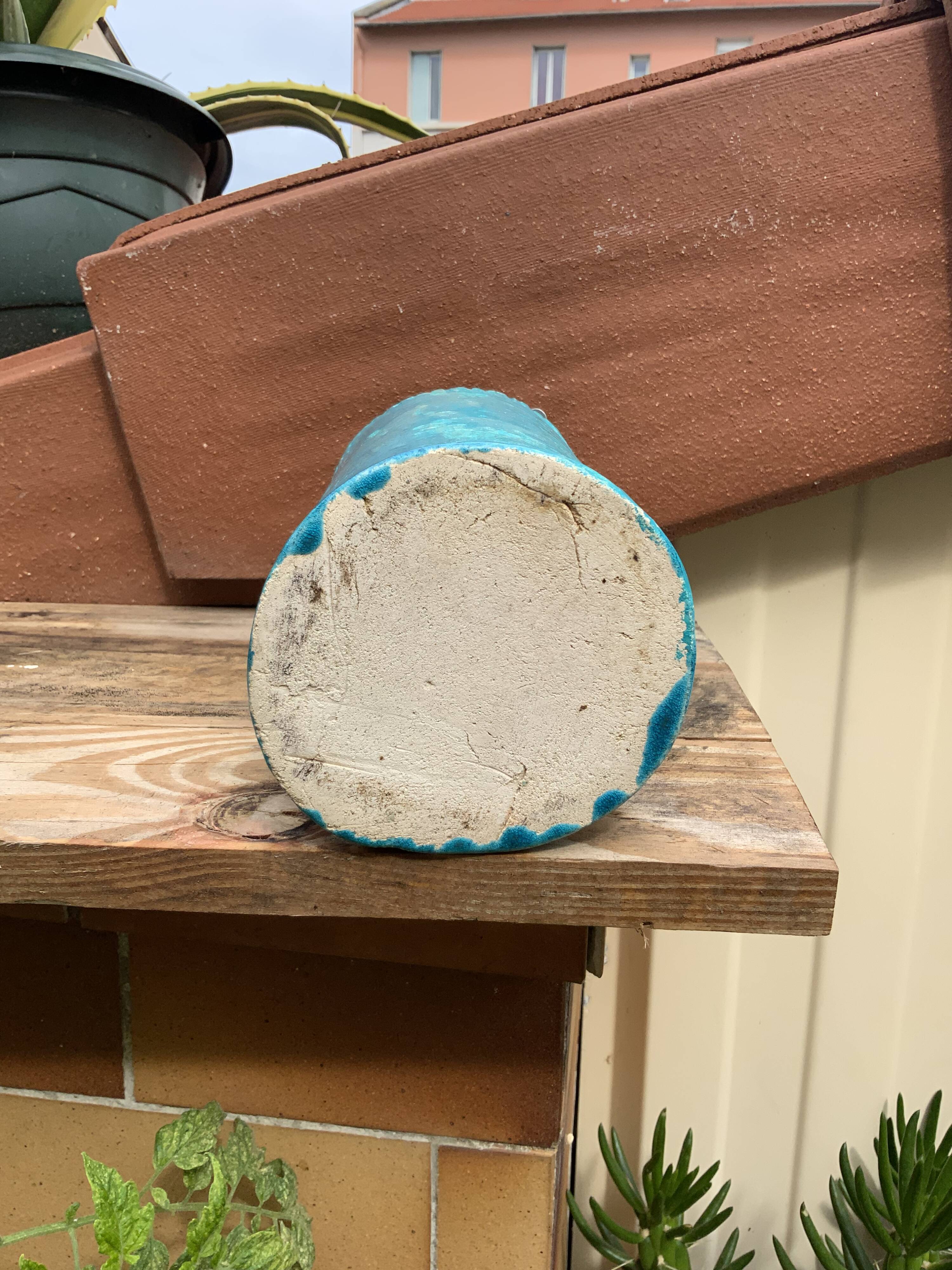 Vintage blue soliflore ceramic vase signed AI