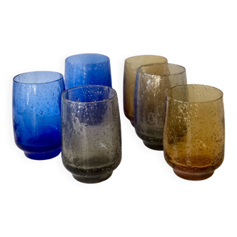Lot de 6 verres bullés signés Riom
