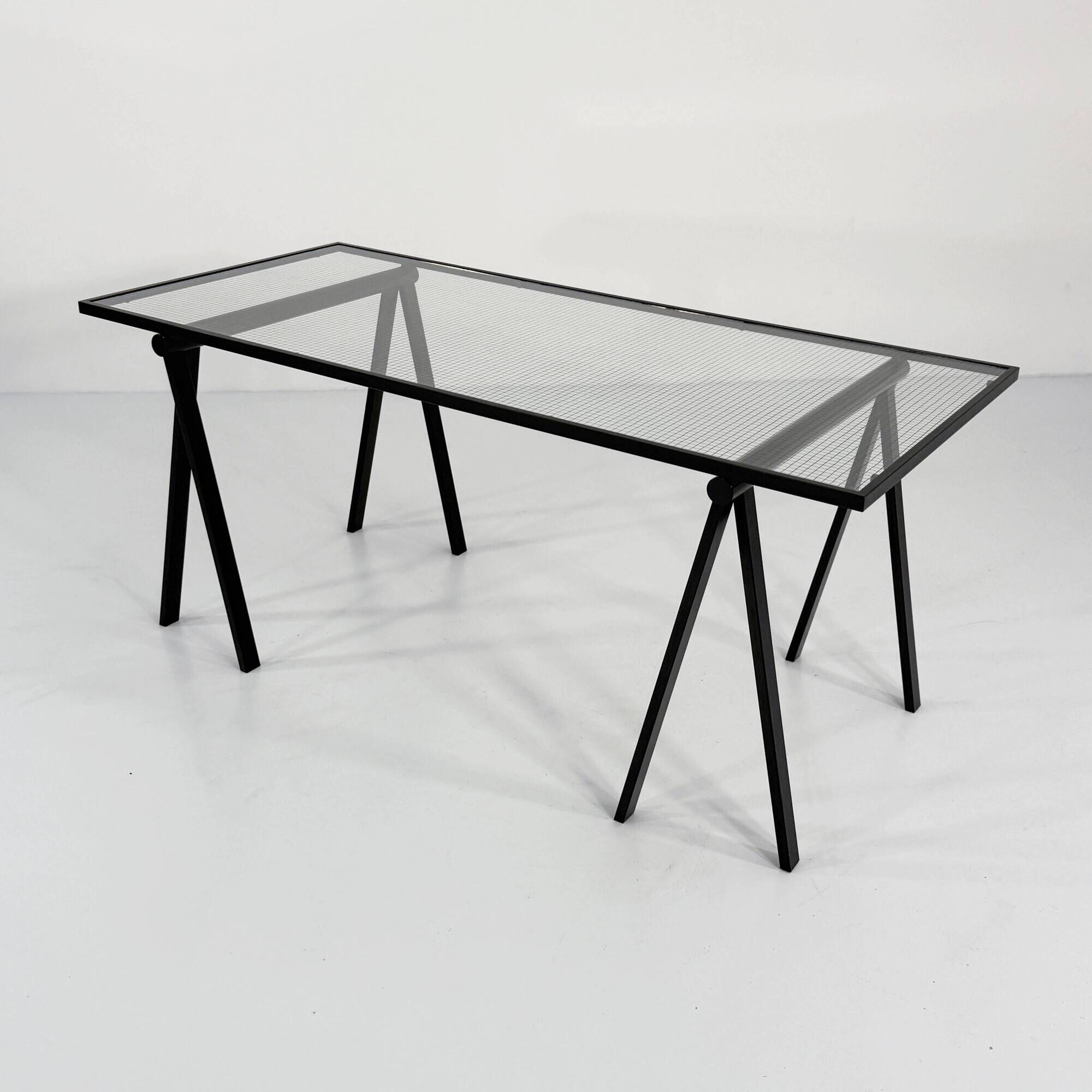 "Trestle" glass and metal desk by Rodney Kinsman for Bieffeplast, 198