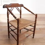 Rare antique Dutch oak armchair with rush seat