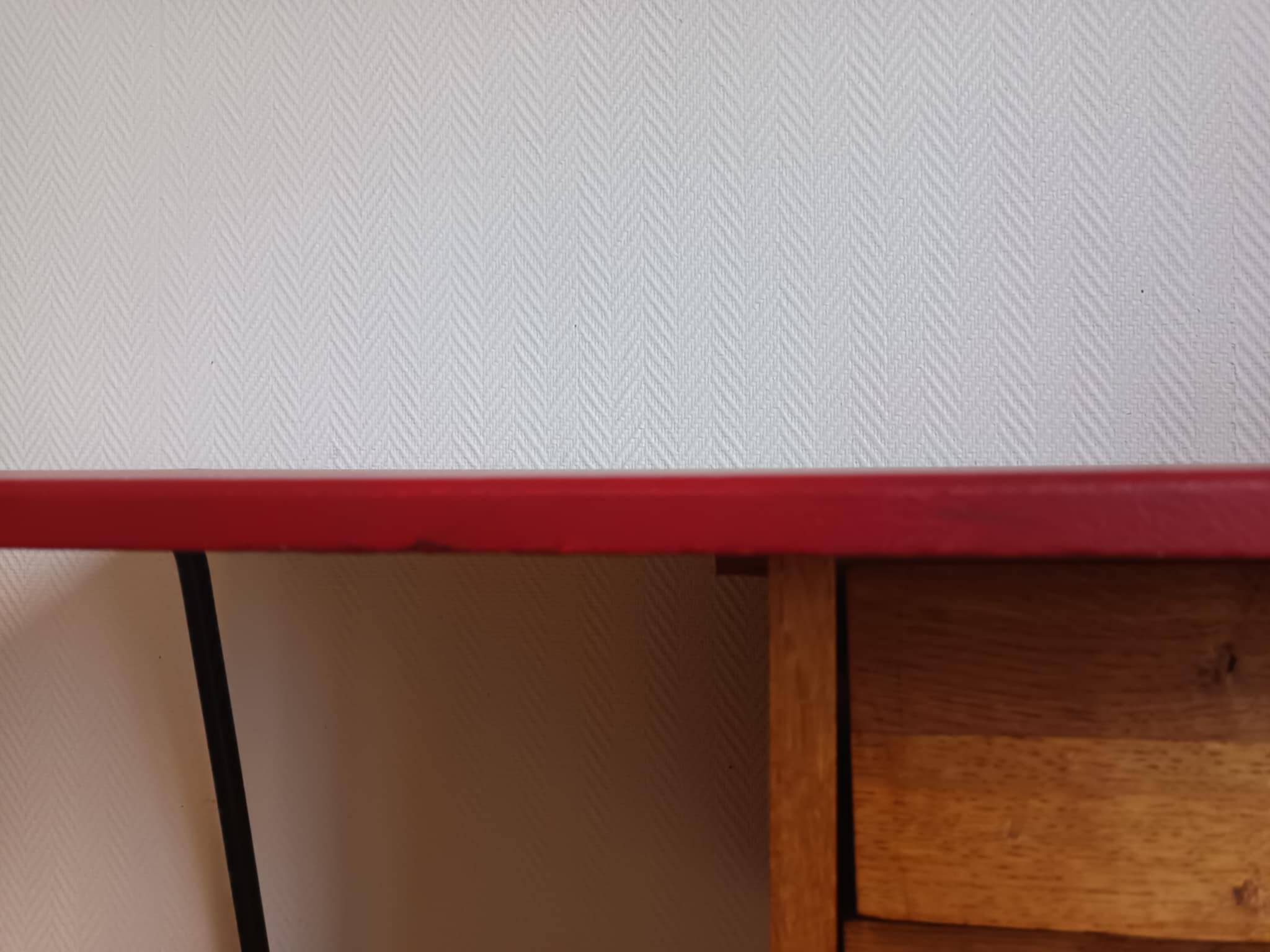 Bureau mid century skaï rouge