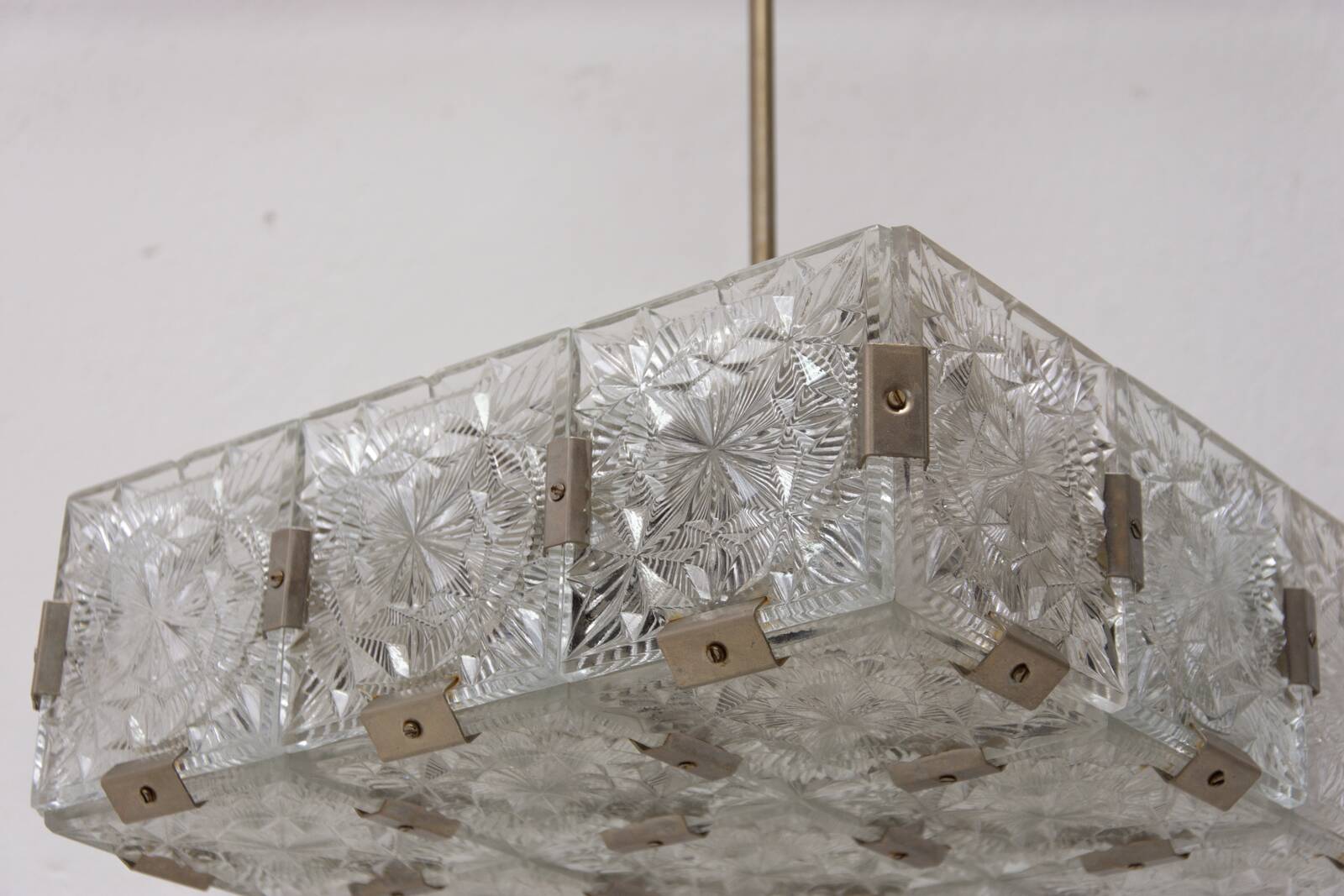 Vintage glass and chrome steel suspension Kamenický Šenov 1970s Czechoslovakia