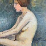 Oil Painting on Canvas Seated Nude, French School, Early 20th Century
