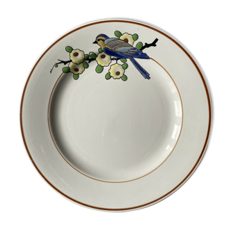 Plate enamels of longwy model bird blue yellow flowers