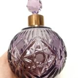 Flacon de parfum en cristal taillé à la main et laiton, couleur lilas, Italie