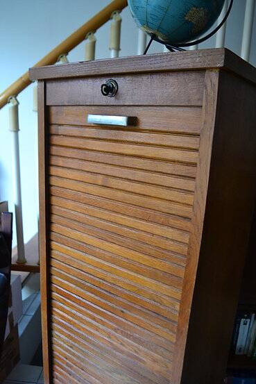1950s curtain cabinet oak storage unit