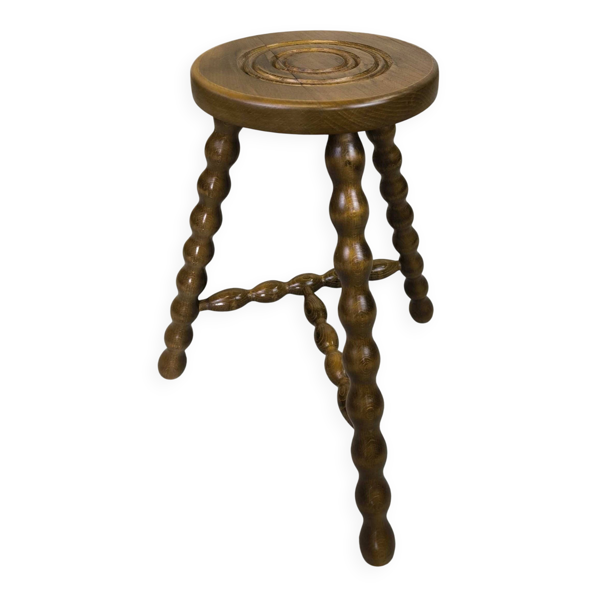 Tabouret tripode vintage pieds perlés en bois