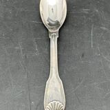 Duo of egg cup and its small white metal spoon (silverware) Ercuis