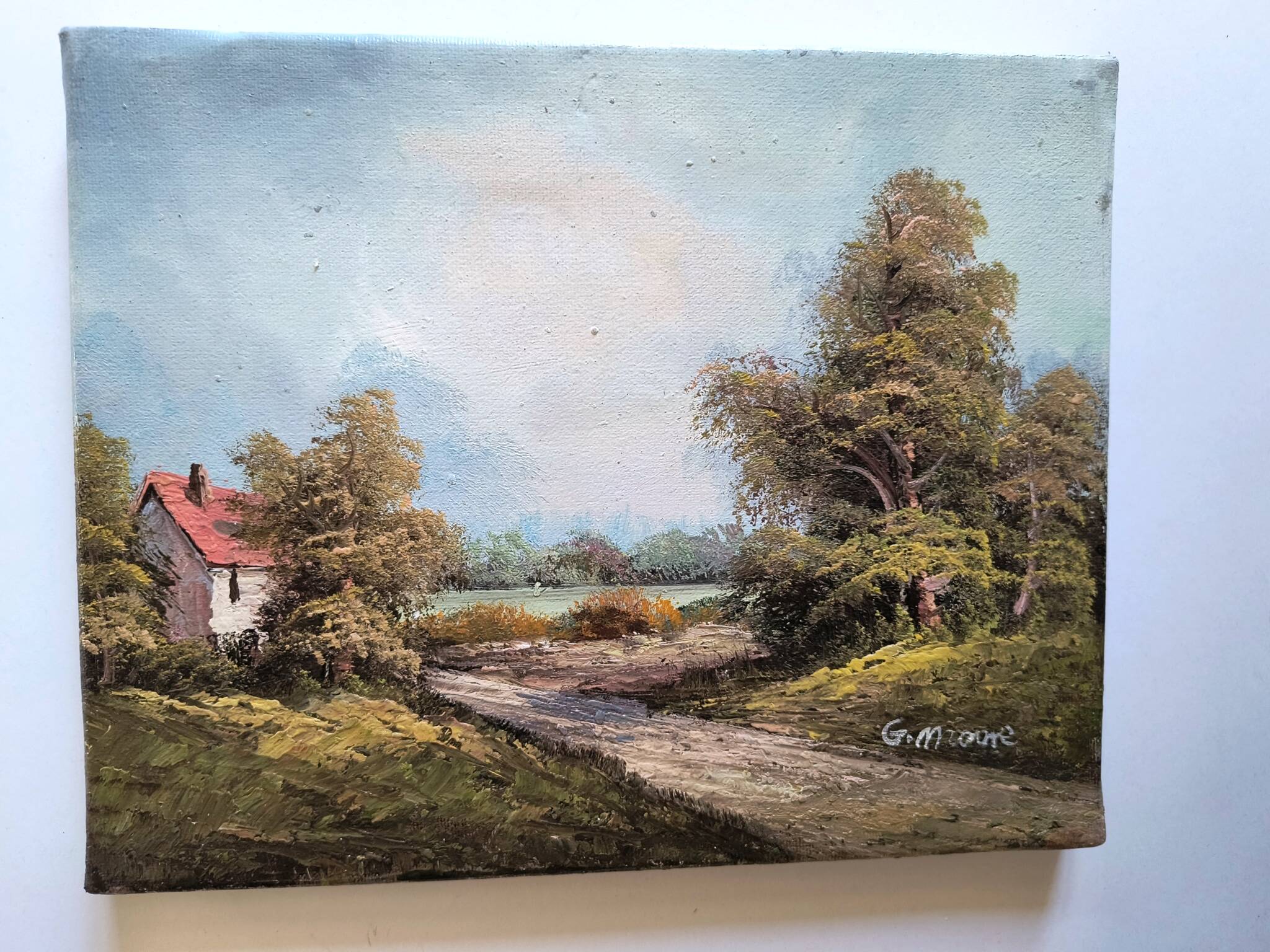 Antique oil painting. Country house - signed G. Monroe