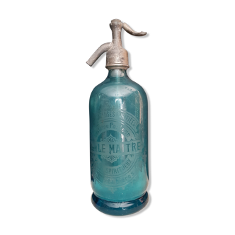 Ancient blue glass siphon, Albert Lemaitre, Coutances