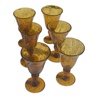 Set of 6 wine glasses in blown and bubbled glass vintage