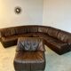 Large modular sofa with brown leather armchair 80s design dreipunkt vintage sofa