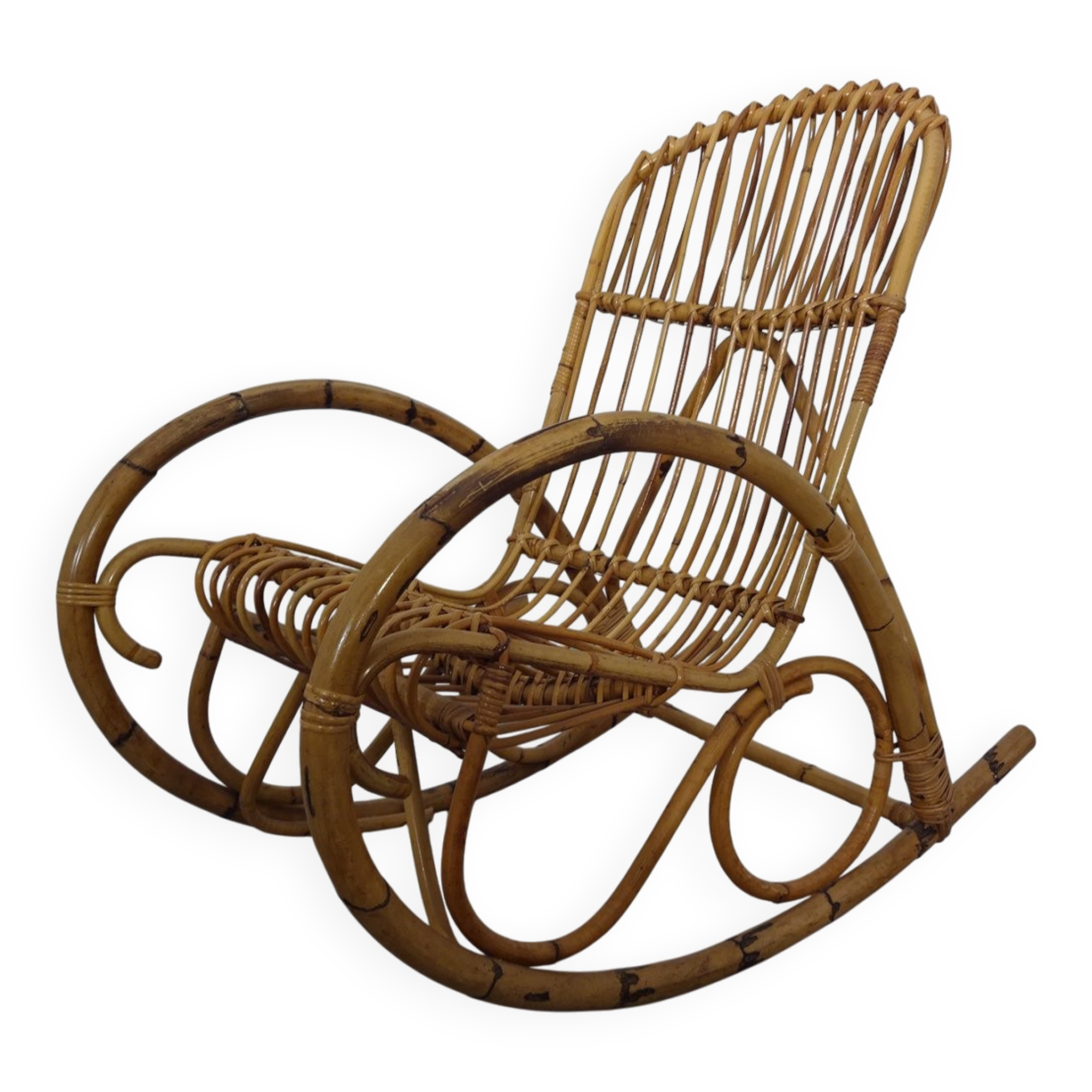 Mid-Century Italian Bamboo Rocking Chair, 1950s