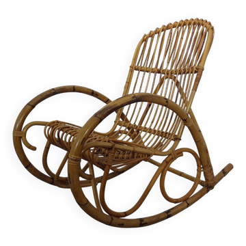 Mid-Century Italian Bamboo Rocking Chair, 1950s