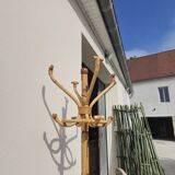 Vintage rattan bamboo parrot coat rack