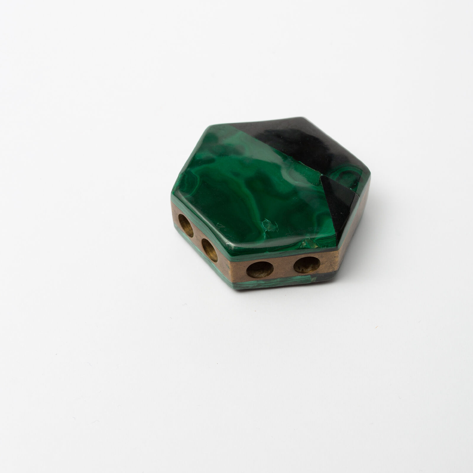 Pencil holder in malachite and brass (70s)