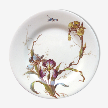 ART Nouveau polychrome plate by GIEN: IRIS model and dragonfly