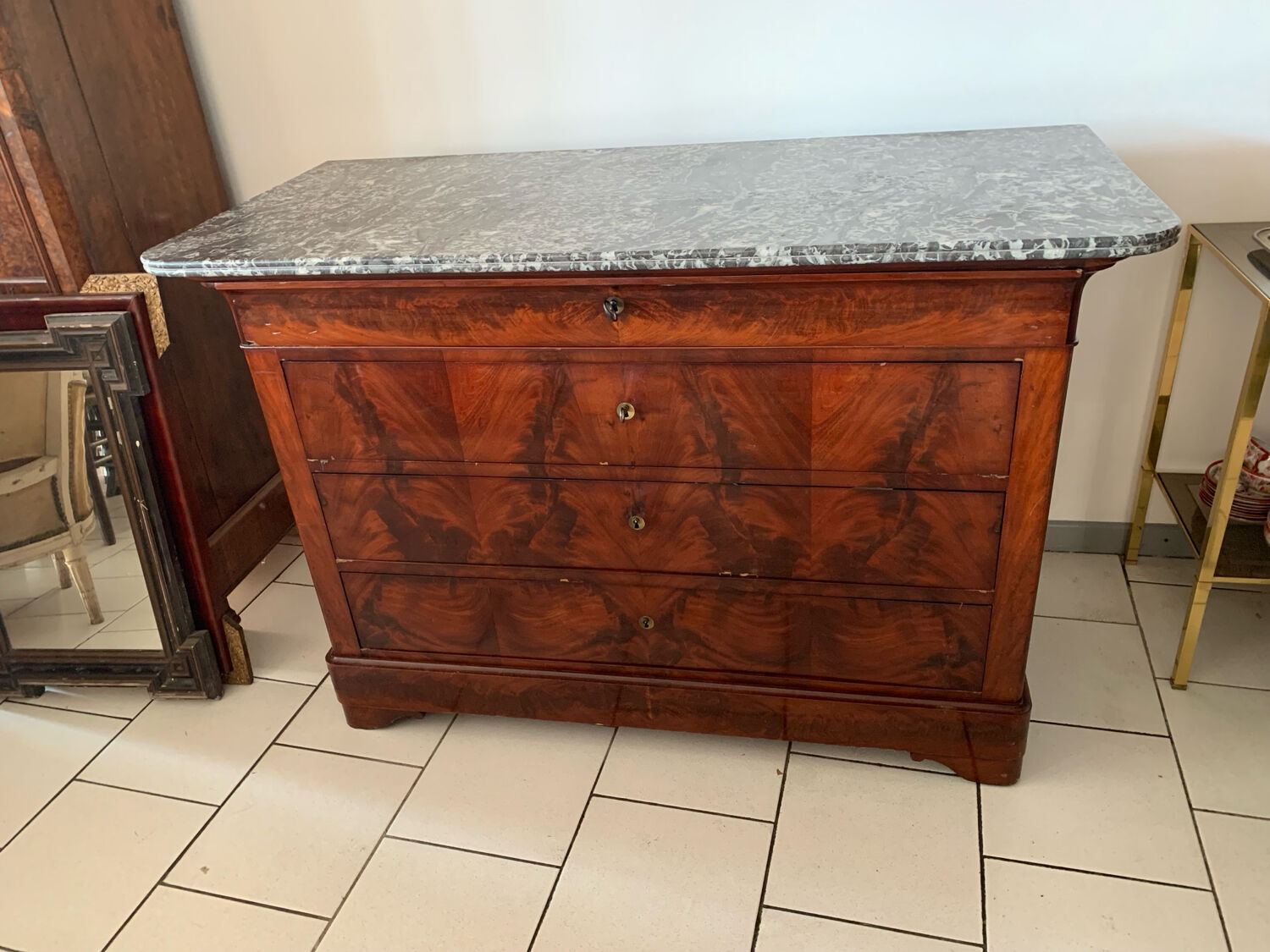Louis Philippe Commode Mahogany Marble 19th Century