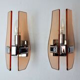Pair of Veca Rose wall lamps, Murano glass, Italy, 1960
