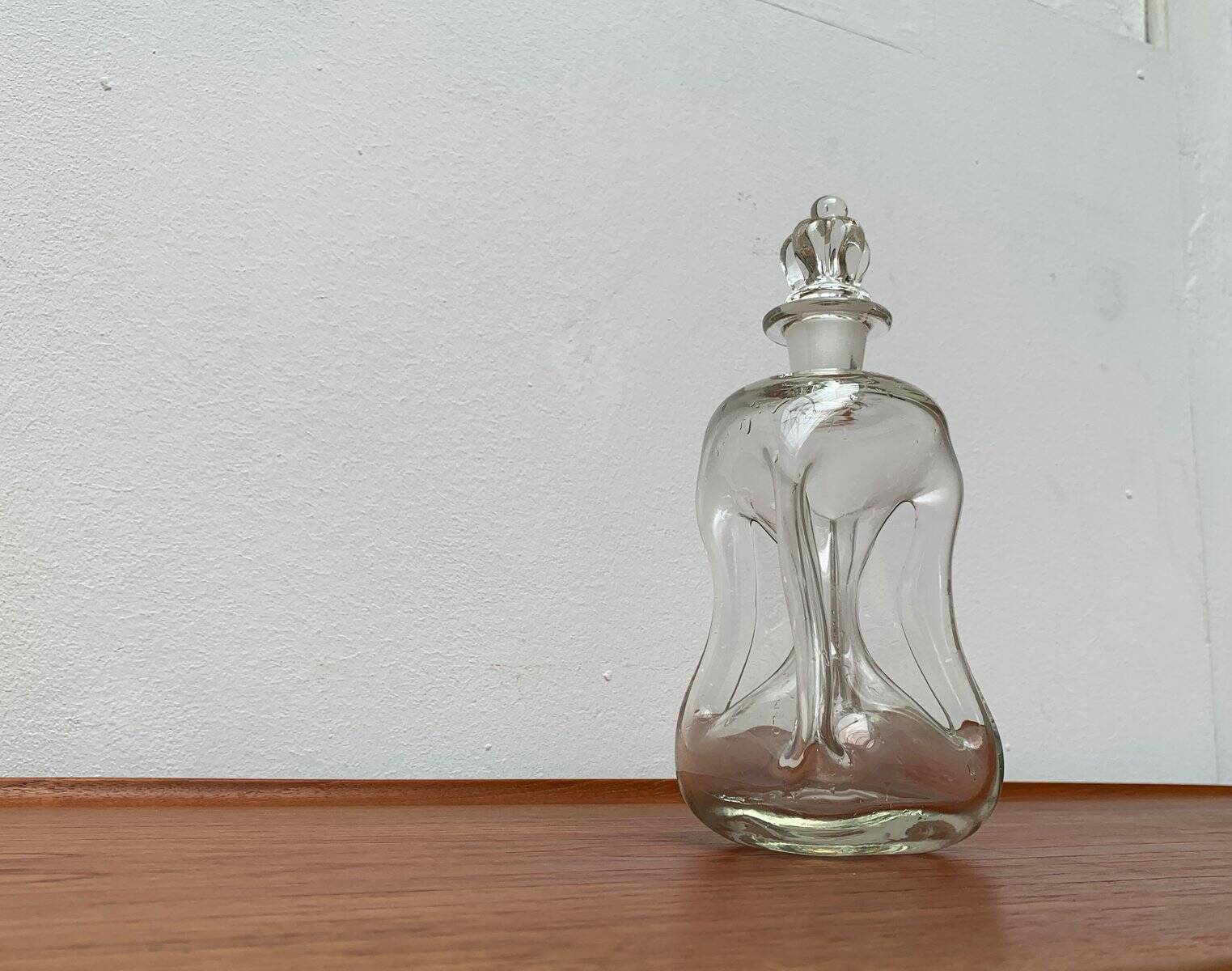Danish Vintage Glass Kluk Kluk Bottle with Crown Glass Stopper from Holmegaard, 1970s