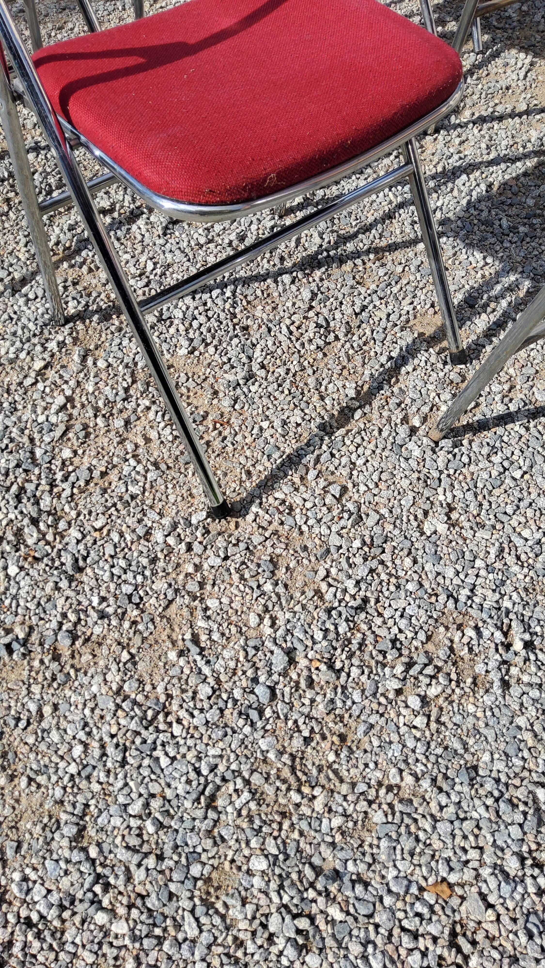 Set of 6 folding chairs from the 70s tweed and chrome metal