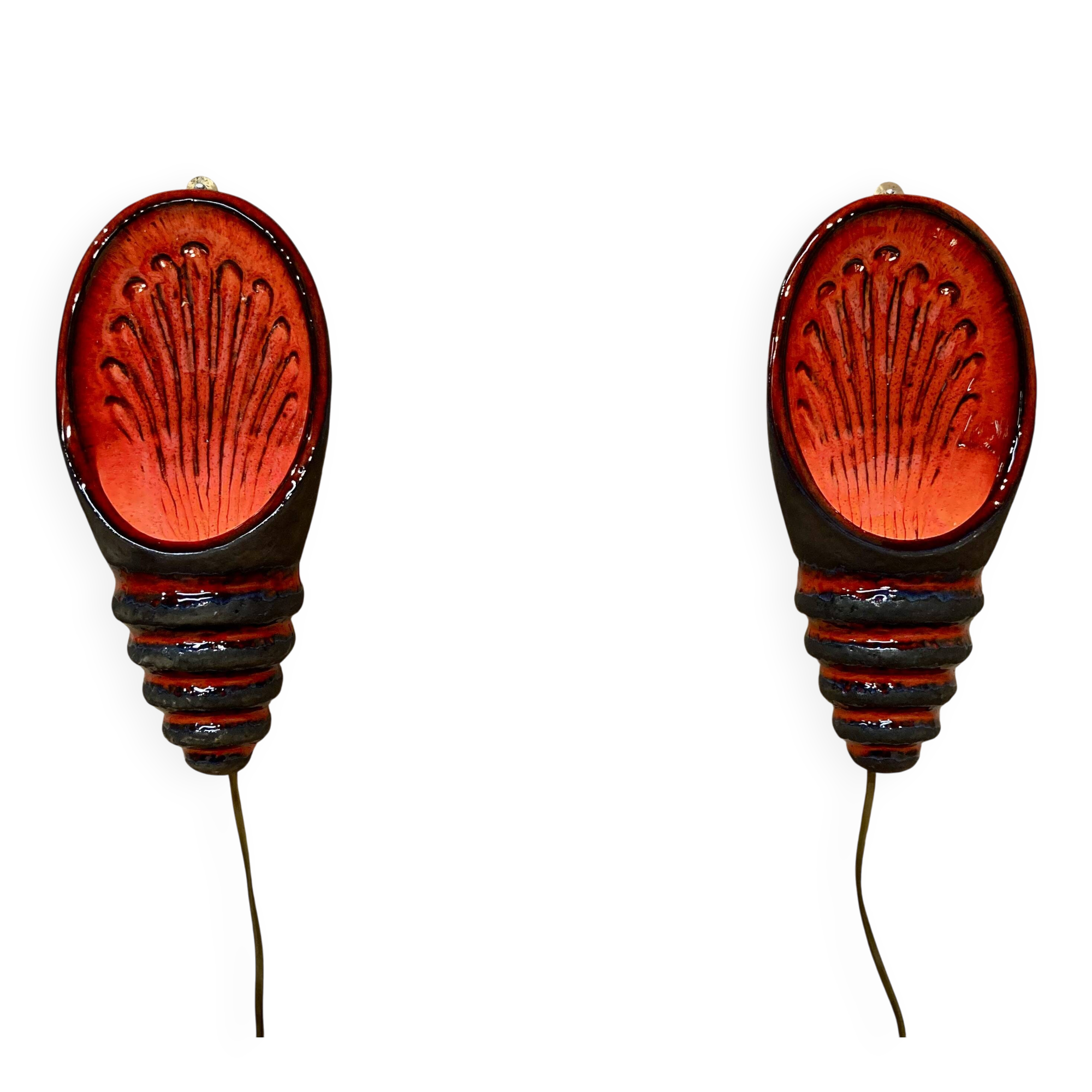 Pair of enamelled terracotta wall lights 1960.