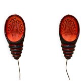 Pair of enamelled terracotta wall lights 1960.
