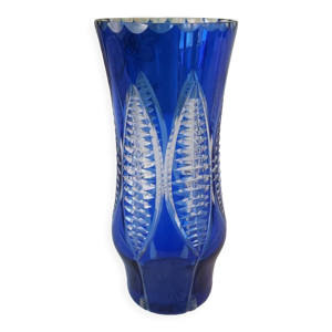 vase vintage verre taillé - bleu