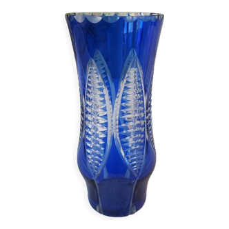 Vintage blue cut glass vase (circa 1920)