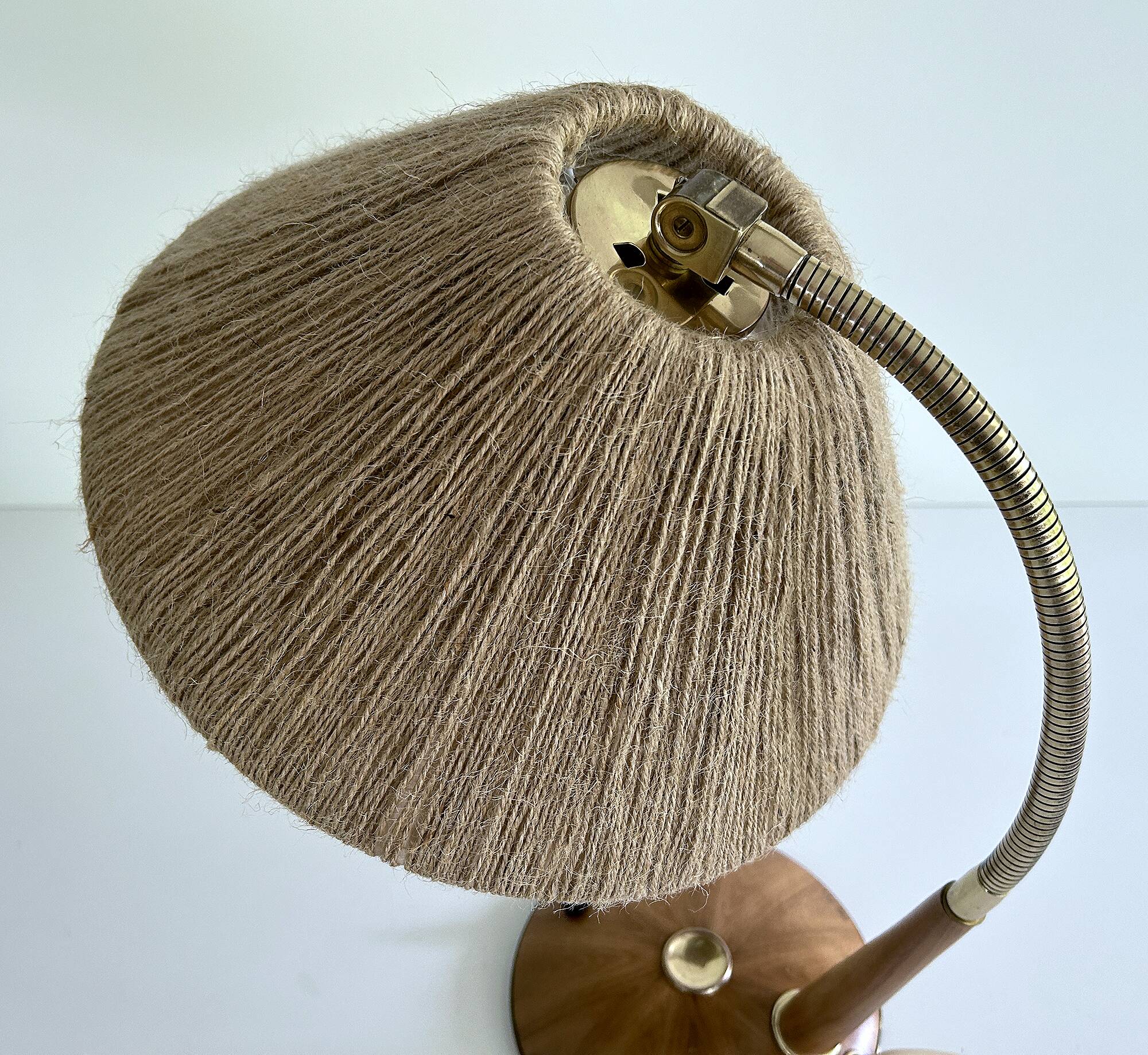 Vintage Scandinavian Lamp, Wood Brass Sisal