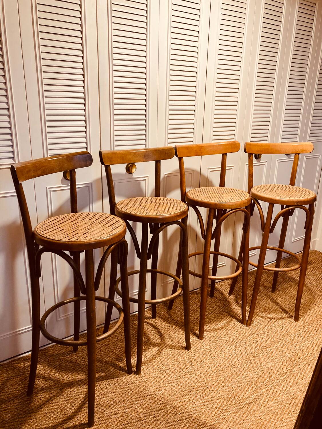 Bentwood and cane bar stools