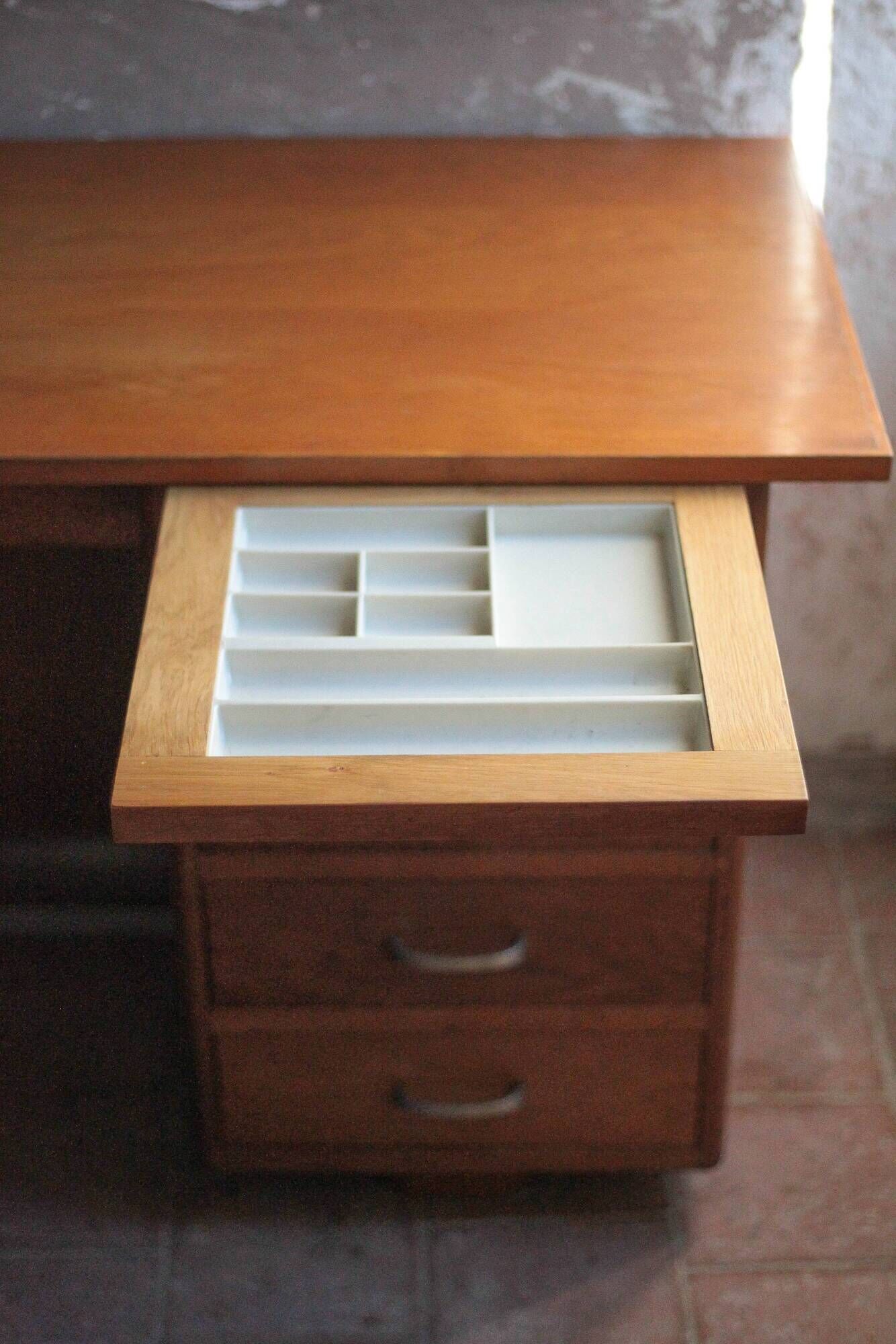 Vintage desk, children's wooden desk in art deco style, desk with drawers