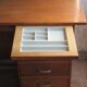 Vintage desk, children's wooden desk in art deco style, desk with drawers