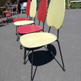 Series of 4 red and yellow vintage chairs