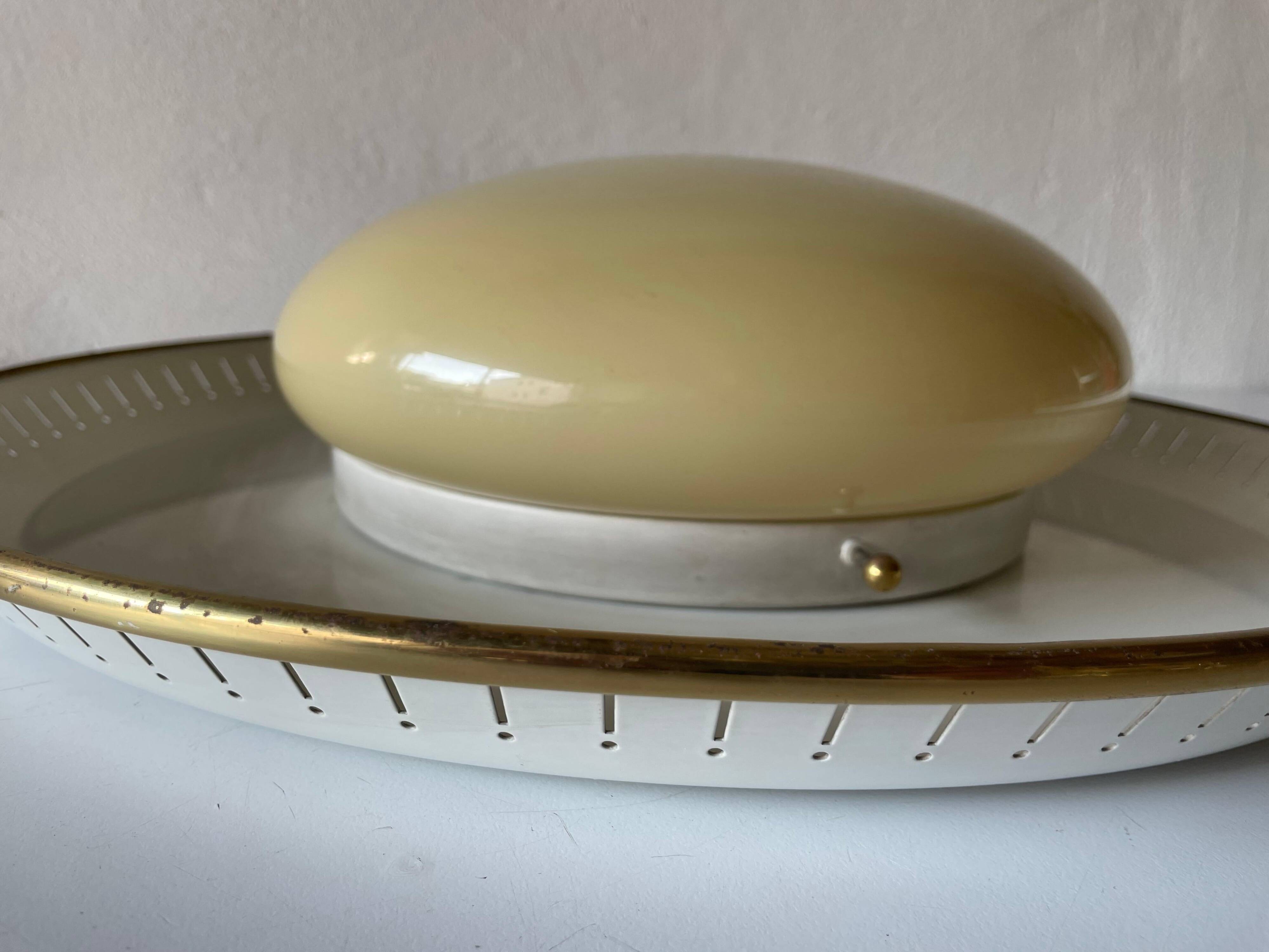 Brass disc and glass clip lamp from the mid-century by Hillebrand, 1950s, Germany.
